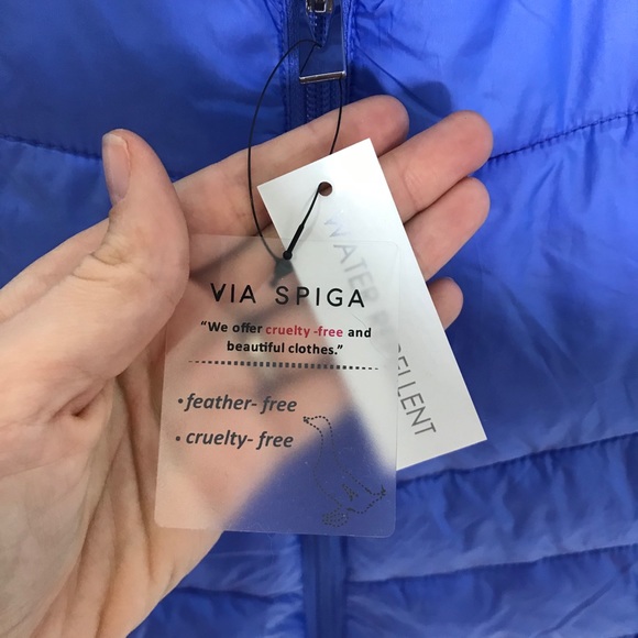 NWT Via Spiga Blue Smocked Quilted Puffer Coat - Picture 8 of 10